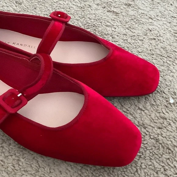 Loeffler Randall Red Velvet Mary Jane Flats - Picture 5 of 7